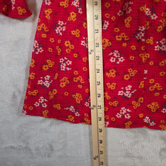 Free People Red Floral Tunic Mini Dress Size 2 Court Me With Flowers BOHO Whimsy - Picture 9 of 9
